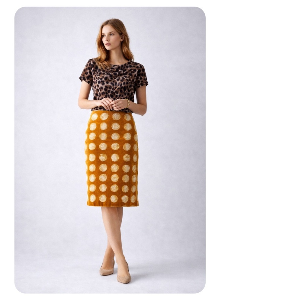 MAEVE Anthropologie Dots Brushed Corduroy Pencil Skirt Orange Ivory
